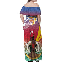 Shefa Province Family Matching Off Shoulder Maxi Dress and Hawaiian Shirt Vanuatu Pattern Map - Plumeria Flag Color LT14 - Polynesian Pride