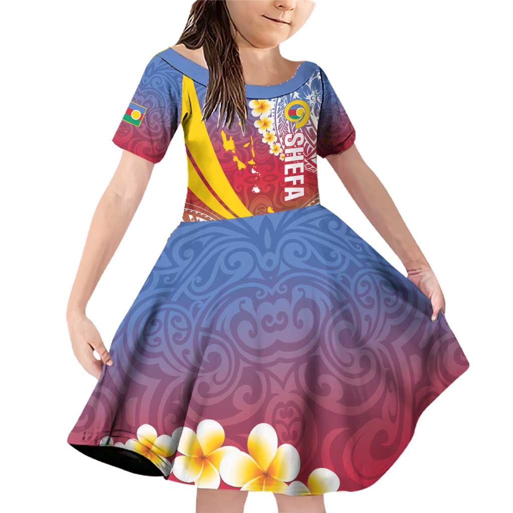Shefa Province Family Matching Off Shoulder Short Dress and Hawaiian Shirt Vanuatu Pattern Map - Plumeria Flag Color LT14 Daughter's Dress Red - Polynesian Pride