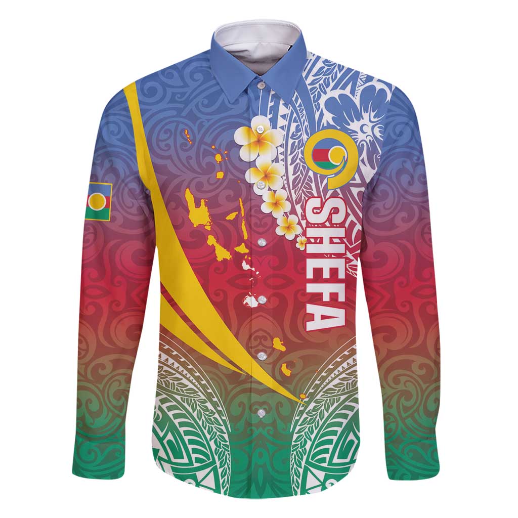 Shefa Province Family Matching Off Shoulder Short Dress and Hawaiian Shirt Vanuatu Pattern Map - Plumeria Flag Color LT14 Dad's Shirt - Long Sleeve Red - Polynesian Pride