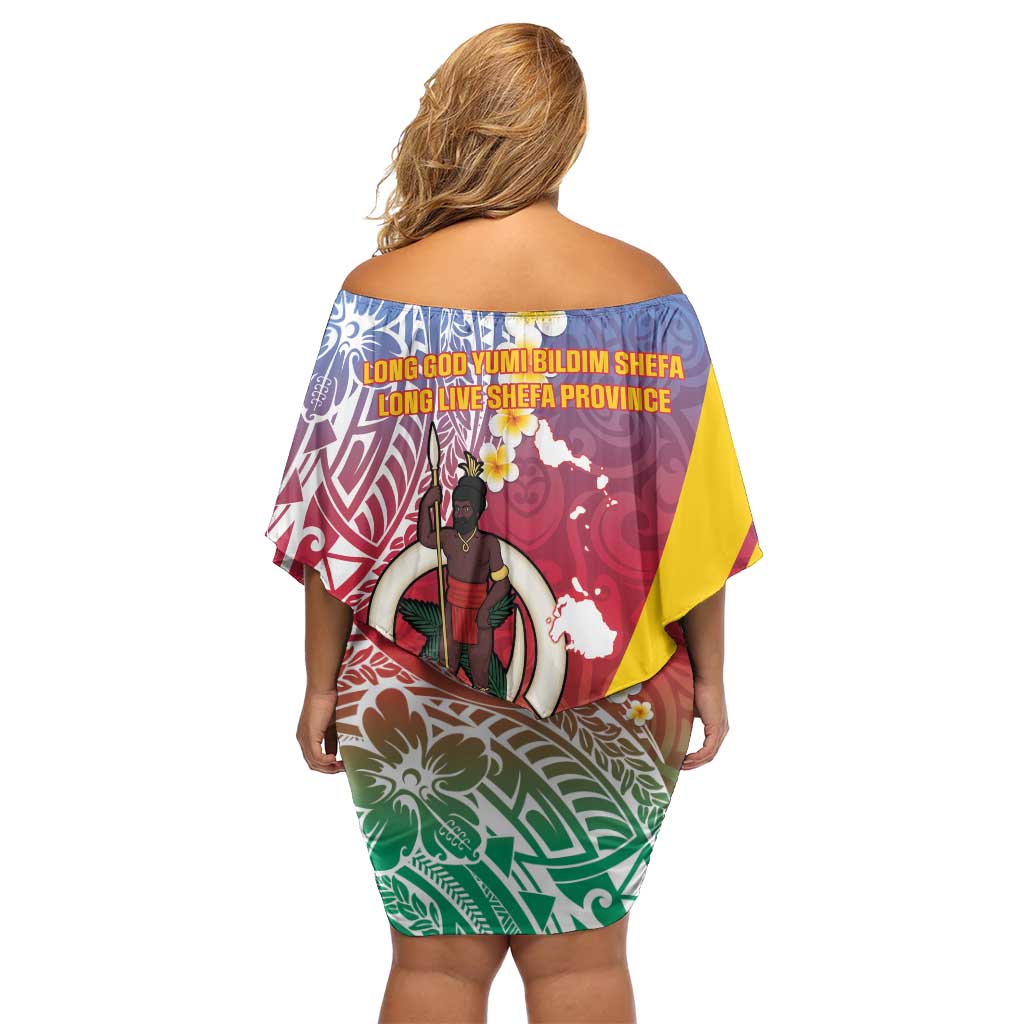 Shefa Province Family Matching Off Shoulder Short Dress and Hawaiian Shirt Vanuatu Pattern Map - Plumeria Flag Color LT14 - Polynesian Pride