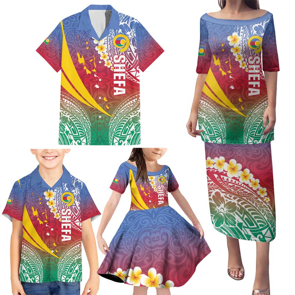 Shefa Province Family Matching Puletasi and Hawaiian Shirt Vanuatu Pattern Map - Plumeria Flag Color LT14 - Polynesian Pride
