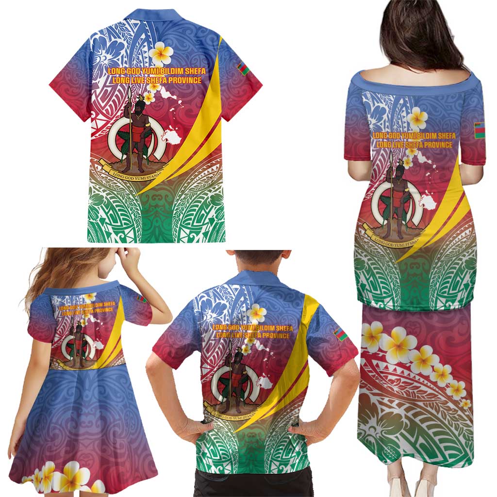 Shefa Province Family Matching Puletasi and Hawaiian Shirt Vanuatu Pattern Map - Plumeria Flag Color LT14 - Polynesian Pride