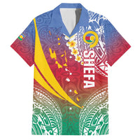 Shefa Province Family Matching Puletasi and Hawaiian Shirt Vanuatu Pattern Map - Plumeria Flag Color LT14 Dad's Shirt - Short Sleeve Red - Polynesian Pride