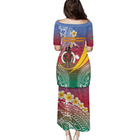 Shefa Province Family Matching Puletasi and Hawaiian Shirt Vanuatu Pattern Map - Plumeria Flag Color LT14 - Polynesian Pride