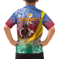 Shefa Province Family Matching Short Sleeve Bodycon Dress and Hawaiian Shirt Vanuatu Pattern Map - Plumeria Flag Color LT14 - Polynesian Pride