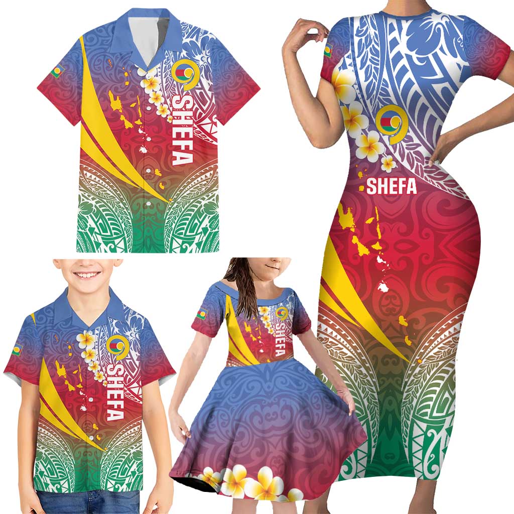 Shefa Province Family Matching Short Sleeve Bodycon Dress and Hawaiian Shirt Vanuatu Pattern Map - Plumeria Flag Color LT14 - Polynesian Pride