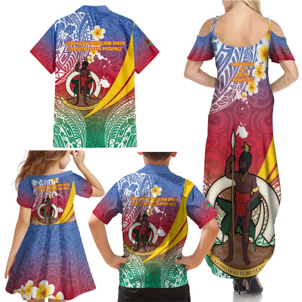 Shefa Province Family Matching Summer Maxi Dress and Hawaiian Shirt Vanuatu Pattern Map - Plumeria Flag Color LT14 - Polynesian Pride