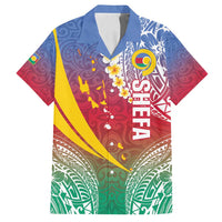 Shefa Province Family Matching Summer Maxi Dress and Hawaiian Shirt Vanuatu Pattern Map - Plumeria Flag Color LT14 Dad's Shirt - Short Sleeve Red - Polynesian Pride