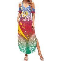 Shefa Province Family Matching Summer Maxi Dress and Hawaiian Shirt Vanuatu Pattern Map - Plumeria Flag Color LT14 Mom's Dress Red - Polynesian Pride