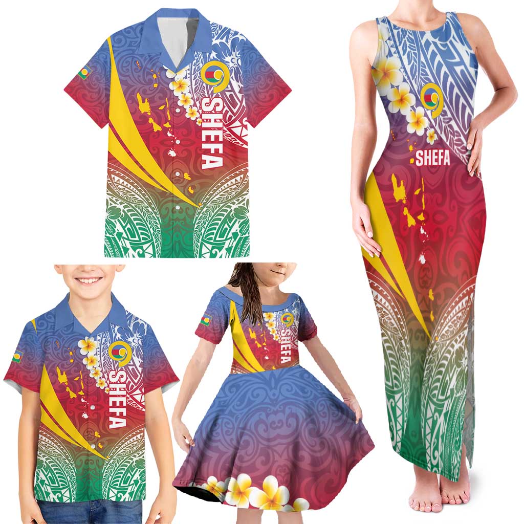 Shefa Province Family Matching Tank Maxi Dress and Hawaiian Shirt Vanuatu Pattern Map - Plumeria Flag Color LT14 - Polynesian Pride