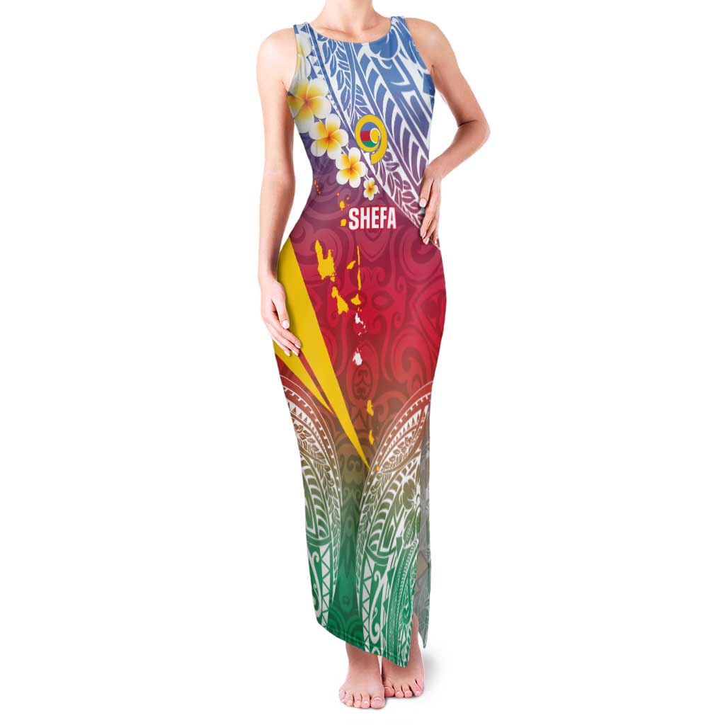 Shefa Province Family Matching Tank Maxi Dress and Hawaiian Shirt Vanuatu Pattern Map - Plumeria Flag Color LT14 Mom's Dress Red - Polynesian Pride