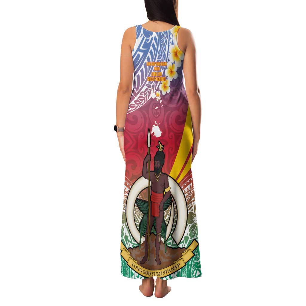 Shefa Province Family Matching Tank Maxi Dress and Hawaiian Shirt Vanuatu Pattern Map - Plumeria Flag Color LT14 - Polynesian Pride