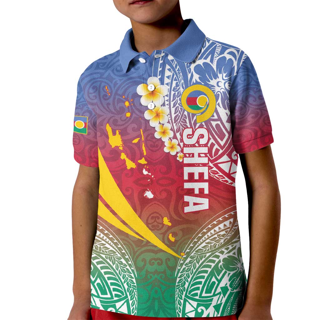 Shefa Province Kid Polo Shirt Vanuatu Pattern Map - Plumeria Flag Color LT14 Kid Red - Polynesian Pride