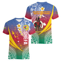 Shefa Province Women V-Neck T-Shirt Vanuatu Pattern Map - Plumeria Flag Color