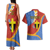 Tafea Province Couples Matching Tank Maxi Dress and Hawaiian Shirt Vanuatu Pattern Map - Plumeria Flag Color LT14 - Polynesian Pride