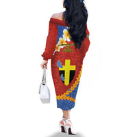 Tafea Province Family Matching Off The Shoulder Long Sleeve Dress and Hawaiian Shirt Vanuatu Pattern Map - Plumeria Flag Color LT14 - Polynesian Pride
