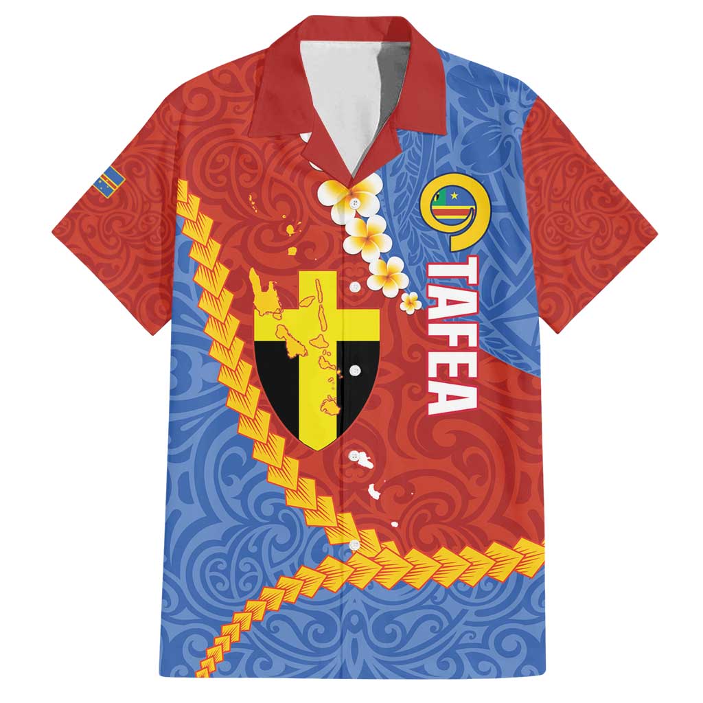 Tafea Province Family Matching Off Shoulder Maxi Dress and Hawaiian Shirt Vanuatu Pattern Map - Plumeria Flag Color LT14 Dad's Shirt - Short Sleeve Red - Polynesian Pride