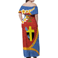 Tafea Province Family Matching Off Shoulder Maxi Dress and Hawaiian Shirt Vanuatu Pattern Map - Plumeria Flag Color LT14 - Polynesian Pride