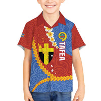 Tafea Province Family Matching Off Shoulder Maxi Dress and Hawaiian Shirt Vanuatu Pattern Map - Plumeria Flag Color LT14 Son's Shirt Red - Polynesian Pride