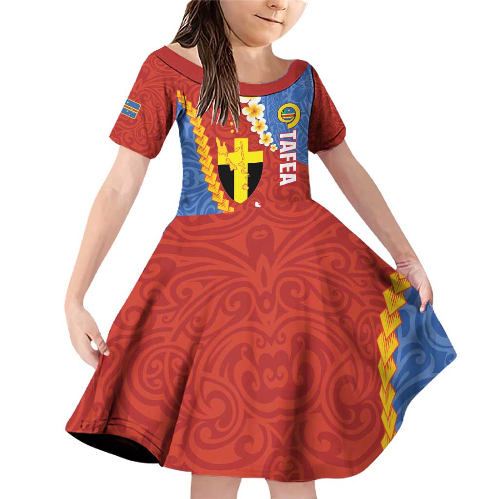 Tafea Province Family Matching Off Shoulder Short Dress and Hawaiian Shirt Vanuatu Pattern Map - Plumeria Flag Color LT14 Daughter's Dress Red - Polynesian Pride