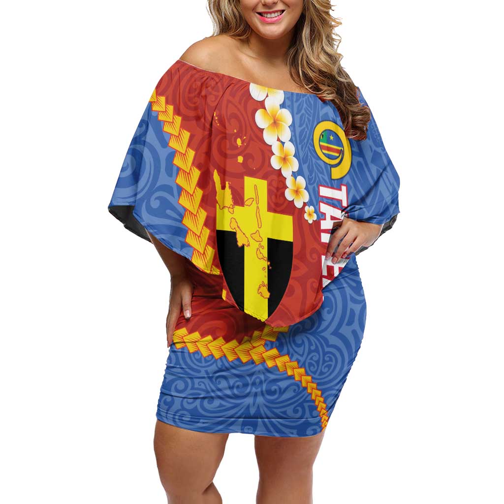 Tafea Province Family Matching Off Shoulder Short Dress and Hawaiian Shirt Vanuatu Pattern Map - Plumeria Flag Color LT14 Mom's Dress Red - Polynesian Pride