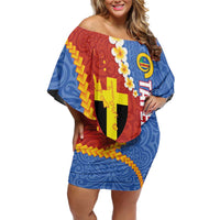 Tafea Province Family Matching Off Shoulder Short Dress and Hawaiian Shirt Vanuatu Pattern Map - Plumeria Flag Color LT14 Mom's Dress Red - Polynesian Pride