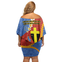 Tafea Province Family Matching Off Shoulder Short Dress and Hawaiian Shirt Vanuatu Pattern Map - Plumeria Flag Color LT14 - Polynesian Pride