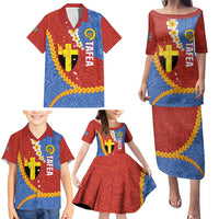 Tafea Province Family Matching Puletasi and Hawaiian Shirt Vanuatu Pattern Map - Plumeria Flag Color LT14 - Polynesian Pride