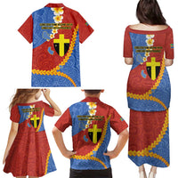 Tafea Province Family Matching Puletasi and Hawaiian Shirt Vanuatu Pattern Map - Plumeria Flag Color LT14 - Polynesian Pride