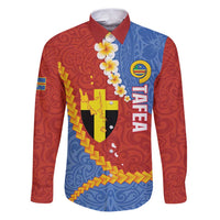 Tafea Province Family Matching Puletasi and Hawaiian Shirt Vanuatu Pattern Map - Plumeria Flag Color LT14 Dad's Shirt - Long Sleeve Red - Polynesian Pride