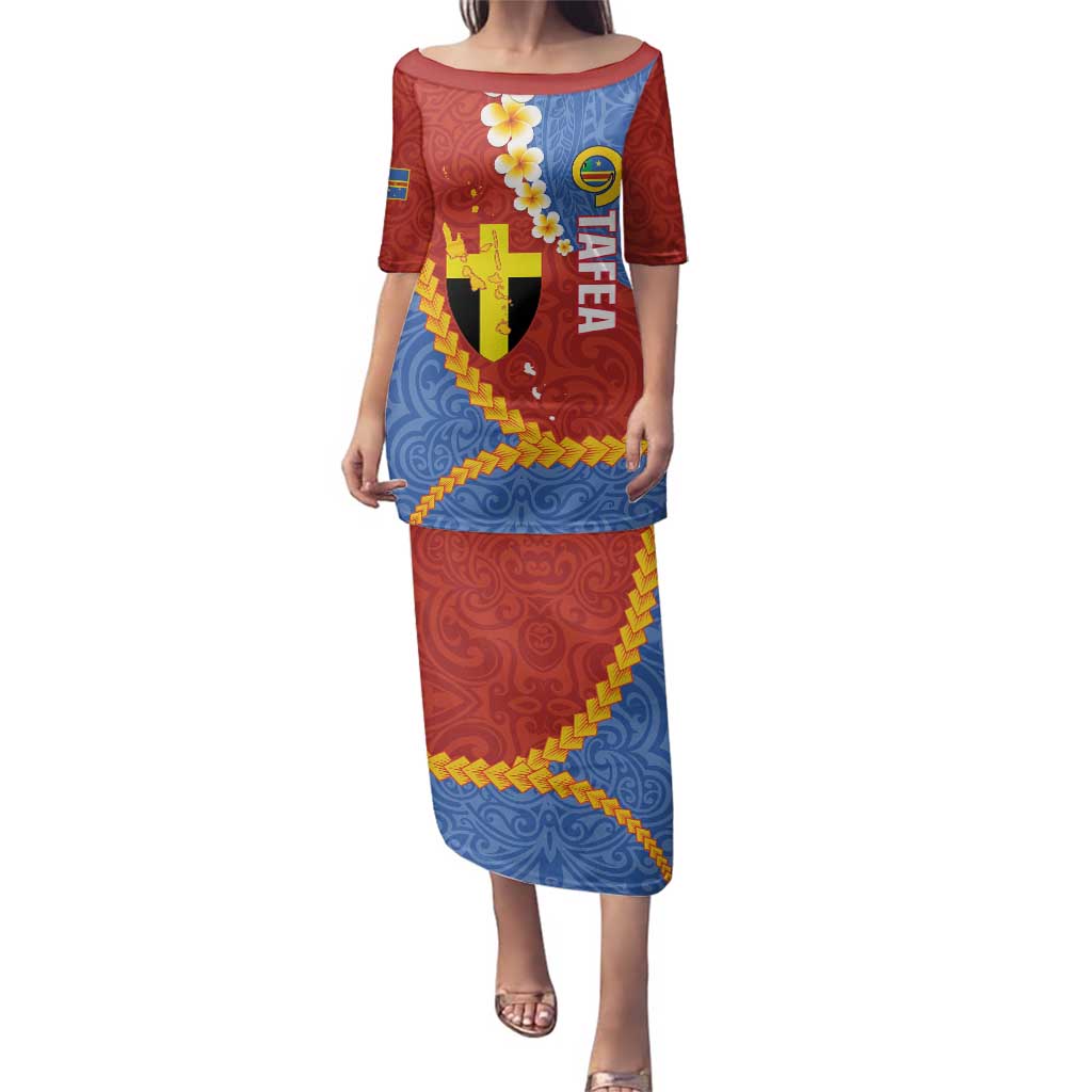 Tafea Province Family Matching Puletasi and Hawaiian Shirt Vanuatu Pattern Map - Plumeria Flag Color LT14 Mom's Dress Red - Polynesian Pride