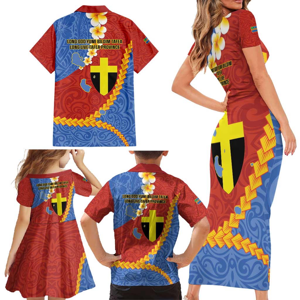 Tafea Province Family Matching Short Sleeve Bodycon Dress and Hawaiian Shirt Vanuatu Pattern Map - Plumeria Flag Color LT14 - Polynesian Pride