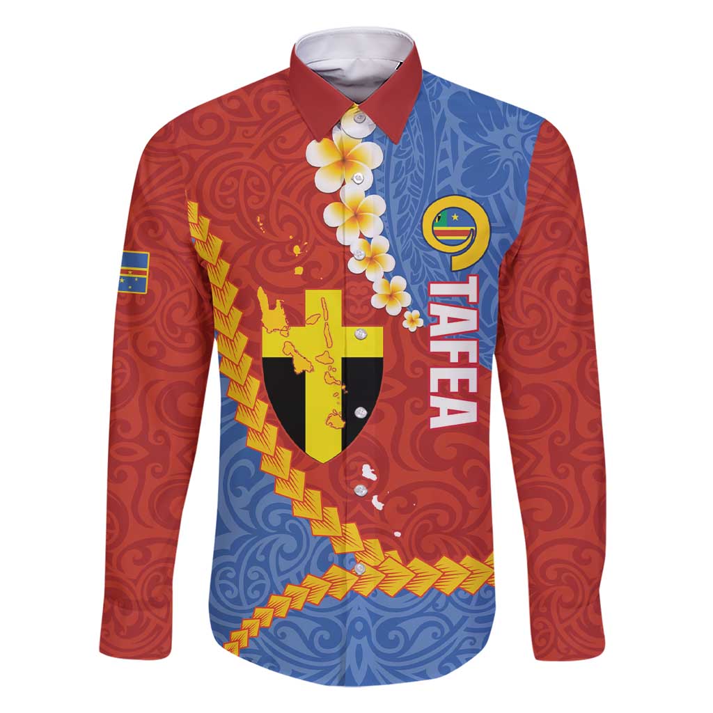 Tafea Province Family Matching Short Sleeve Bodycon Dress and Hawaiian Shirt Vanuatu Pattern Map - Plumeria Flag Color LT14 Dad's Shirt - Long Sleeve Red - Polynesian Pride