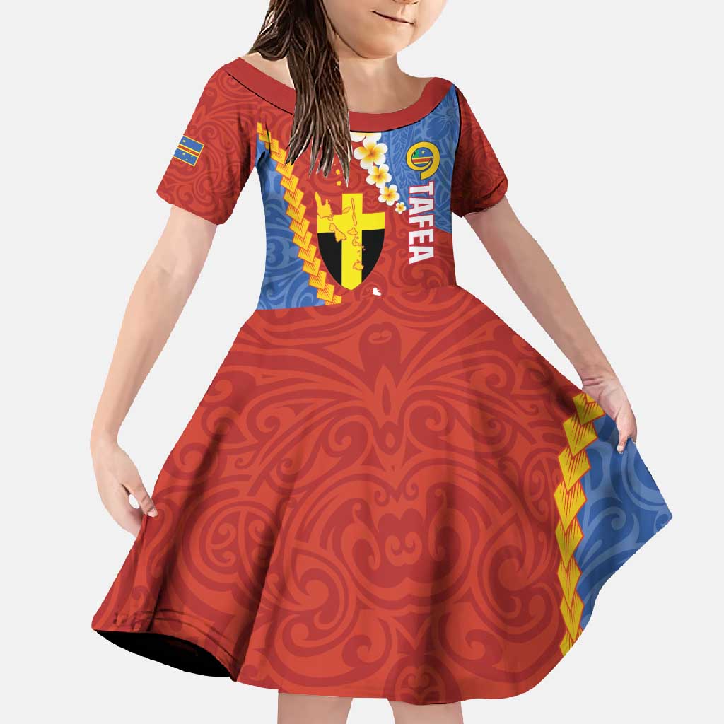 Tafea Province Family Matching Summer Maxi Dress and Hawaiian Shirt Vanuatu Pattern Map - Plumeria Flag Color LT14 Daughter's Dress Red - Polynesian Pride
