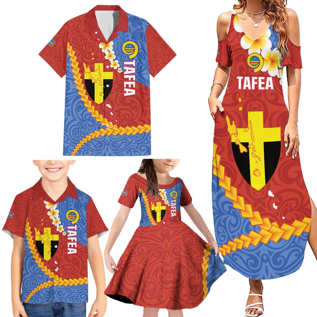 Tafea Province Family Matching Summer Maxi Dress and Hawaiian Shirt Vanuatu Pattern Map - Plumeria Flag Color LT14 - Polynesian Pride