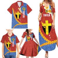 Tafea Province Family Matching Summer Maxi Dress and Hawaiian Shirt Vanuatu Pattern Map - Plumeria Flag Color LT14 - Polynesian Pride