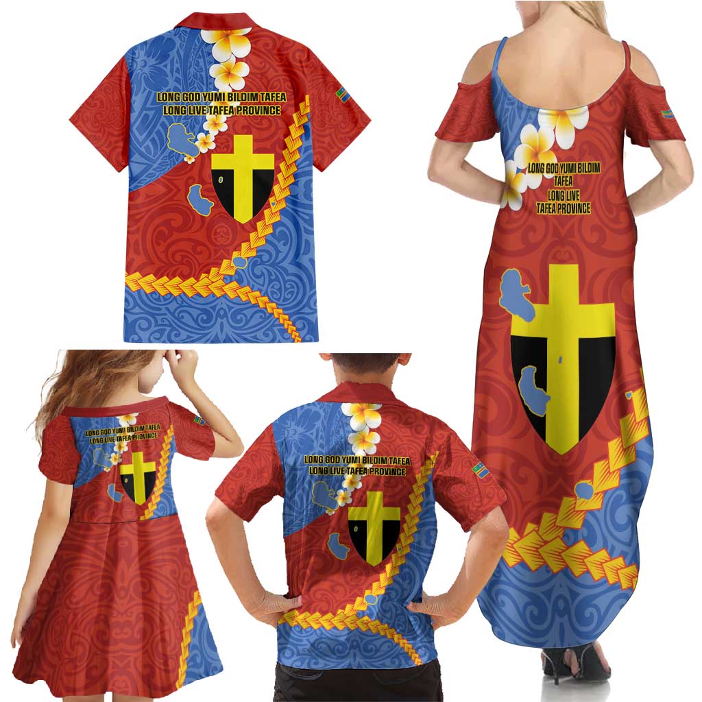 Tafea Province Family Matching Summer Maxi Dress and Hawaiian Shirt Vanuatu Pattern Map - Plumeria Flag Color LT14 - Polynesian Pride