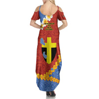 Tafea Province Family Matching Summer Maxi Dress and Hawaiian Shirt Vanuatu Pattern Map - Plumeria Flag Color LT14 - Polynesian Pride