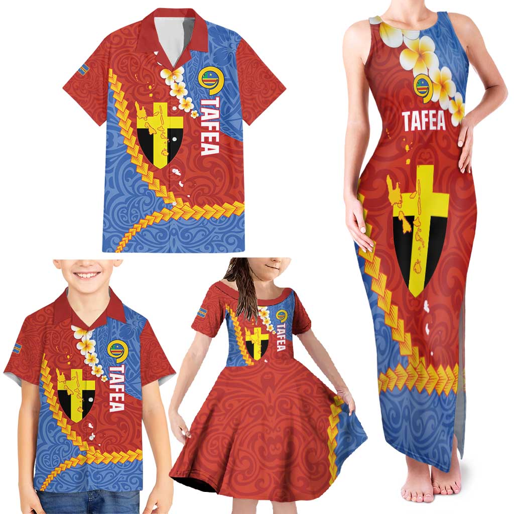 Tafea Province Family Matching Tank Maxi Dress and Hawaiian Shirt Vanuatu Pattern Map - Plumeria Flag Color LT14 - Polynesian Pride