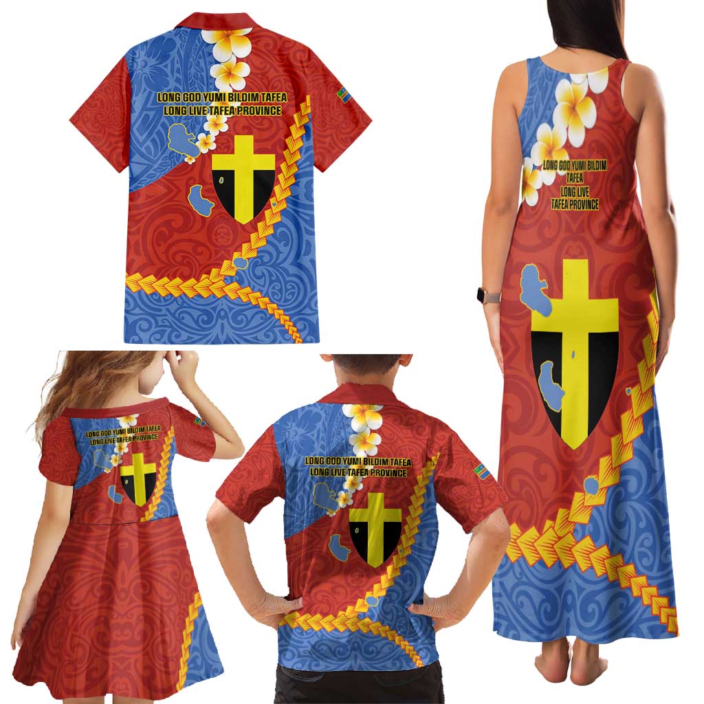 Tafea Province Family Matching Tank Maxi Dress and Hawaiian Shirt Vanuatu Pattern Map - Plumeria Flag Color LT14 - Polynesian Pride
