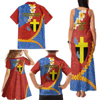 Tafea Province Family Matching Tank Maxi Dress and Hawaiian Shirt Vanuatu Pattern Map - Plumeria Flag Color LT14 - Polynesian Pride