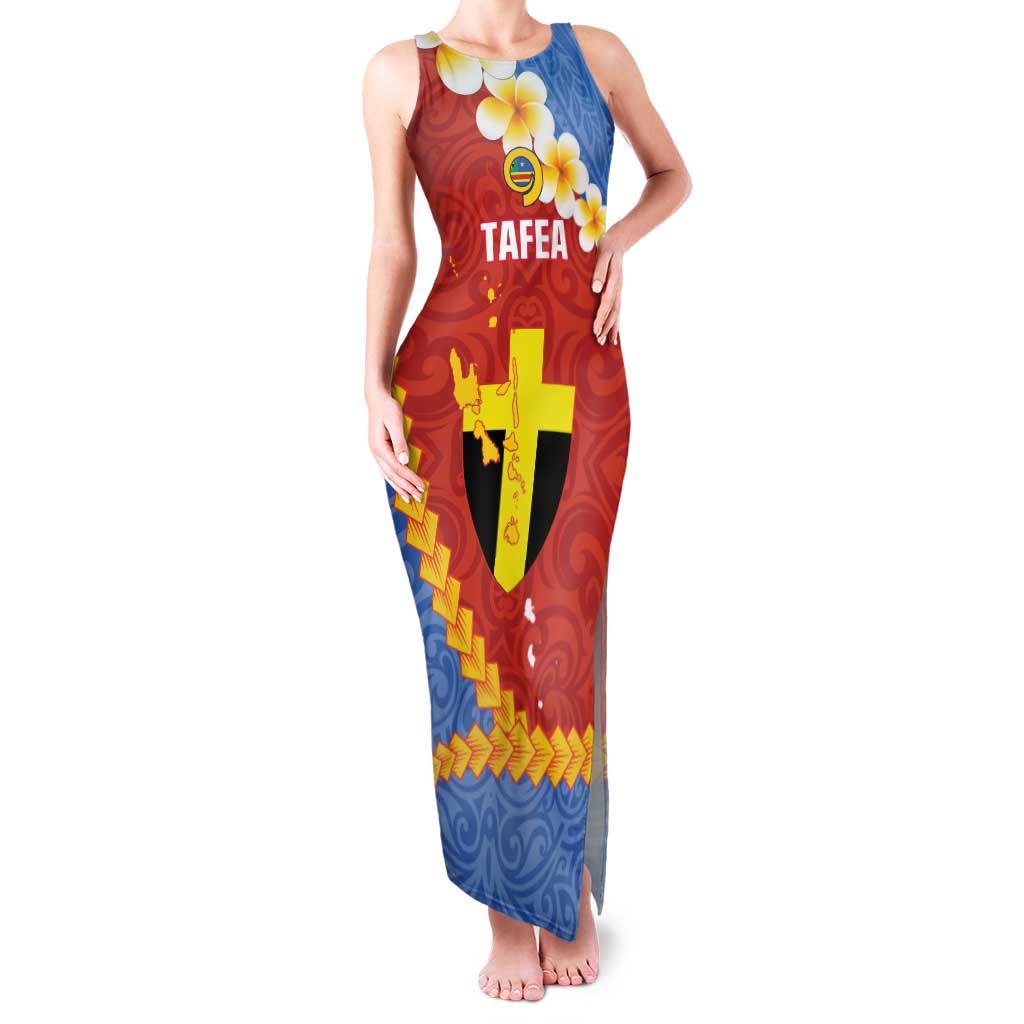 Tafea Province Family Matching Tank Maxi Dress and Hawaiian Shirt Vanuatu Pattern Map - Plumeria Flag Color LT14 Mom's Dress Red - Polynesian Pride
