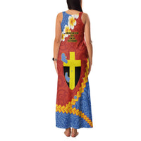 Tafea Province Family Matching Tank Maxi Dress and Hawaiian Shirt Vanuatu Pattern Map - Plumeria Flag Color LT14 - Polynesian Pride