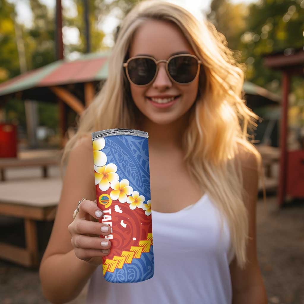 Tafea Province Skinny Tumbler Vanuatu Pattern Map With Plumeria Flag Color
