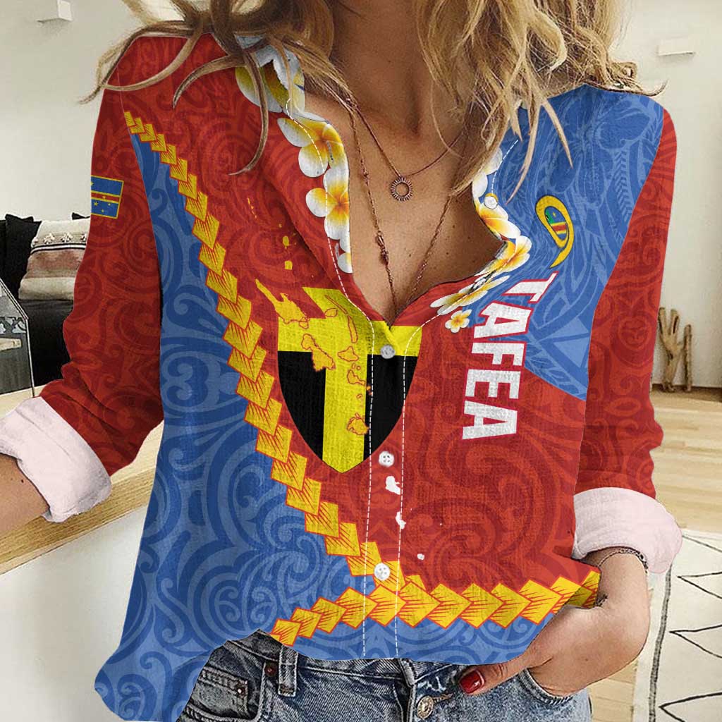 Tafea Province Women Casual Shirt Vanuatu Pattern Map - Plumeria Flag Color LT14 Female Red - Polynesian Pride