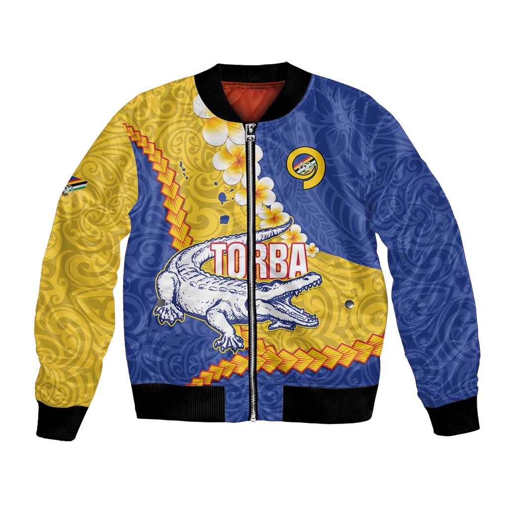 Torba Province Bomber Jacket Vanuatu Pattern Crocodile - Plumeria Flag Color LT14 Unisex Yellow - Polynesian Pride