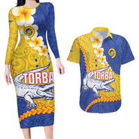 Torba Province Couples Matching Long Sleeve Bodycon Dress and Hawaiian Shirt Vanuatu Pattern Crocodile - Plumeria Flag Color LT14 Yellow - Polynesian Pride