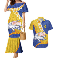 Torba Province Couples Matching Mermaid Dress and Hawaiian Shirt Vanuatu Pattern Crocodile - Plumeria Flag Color LT14 Yellow - Polynesian Pride