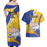 Torba Province Couples Matching Off Shoulder Maxi Dress and Hawaiian Shirt Vanuatu Pattern Crocodile - Plumeria Flag Color LT14 - Polynesian Pride
