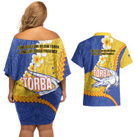 Torba Province Couples Matching Off Shoulder Short Dress and Hawaiian Shirt Vanuatu Pattern Crocodile - Plumeria Flag Color LT14 - Polynesian Pride